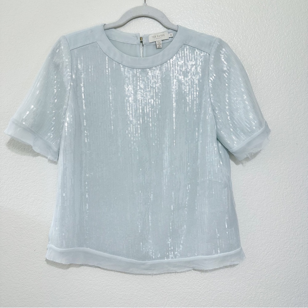 Ted Baker Light Blue Pansina Sequin Top Size 2 - Picture 4 of 9